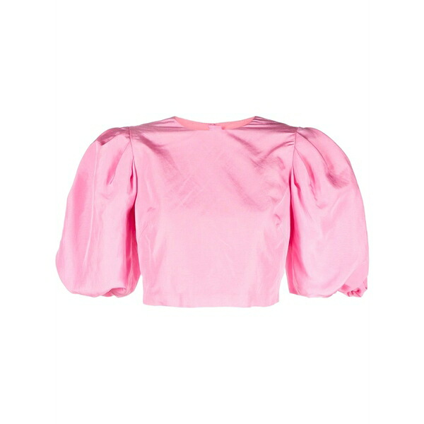 エムエスジイエム レディース カットソー トップス Puff-sleeved crop top Pink|asty