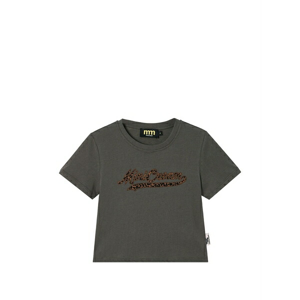 ミニクリーム レディース Tシャツ トップス Leopard-print logo-patch t-shirt Grey｜asty