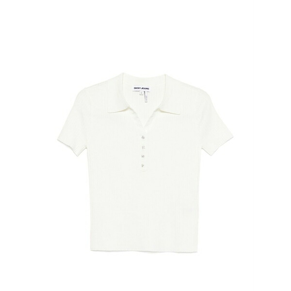 ダナ キャラン ニューヨーク レディース ポロシャツ トップス Ribbed button t-shirt White｜asty