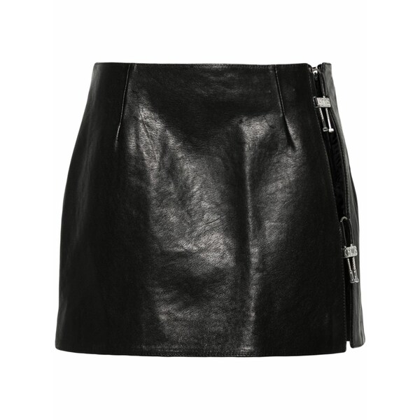 ジーシーディーエス レディース スカート ボトムス Logo-plaque leather mini skirt Black｜asty