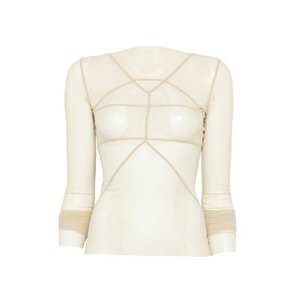 リックオウエンス レディース Tシャツ トップス Temple sheer panelled long-sleeve top Neutrals|asty