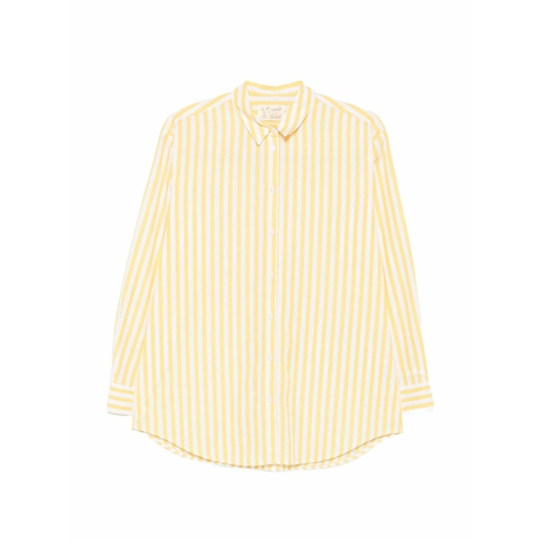 エムシーツーセイントバース レディース シャツ トップス Vertical-stripe embroidered-slogan shirt Yellow｜asty