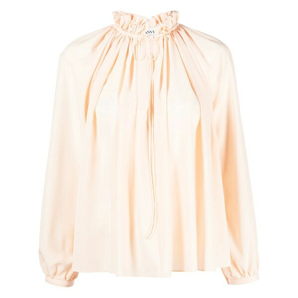 ランバン レディース シャツ トップス Pleated-neckline silk blouse Orange|asty