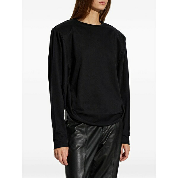 イロ レディース Tシャツ トップス Arum padded-shoulder top Black|asty