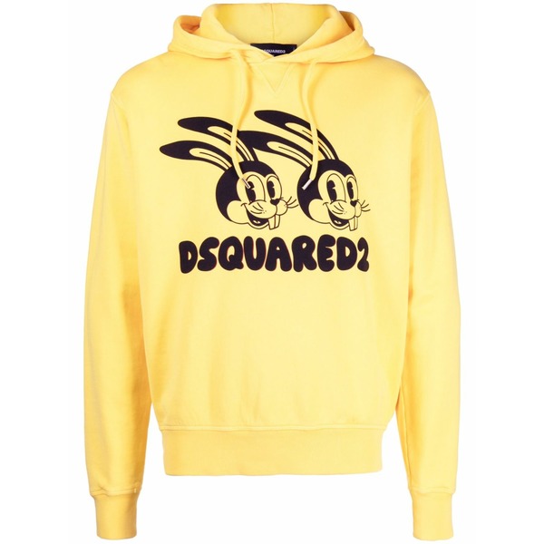 ディースクエアード メンズ パーカー・スウェットシャツ アウター Logo-print cotton hoodie Yellow｜asty