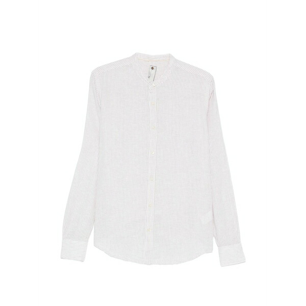 インペリアル メンズ シャツ トップス Vertical-stripe band-collar shirt Brown|asty