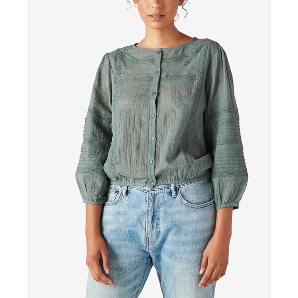 ラッキーブランド レディース カットソー トップス Textured Popover Top Balsam Green 【ギフト】