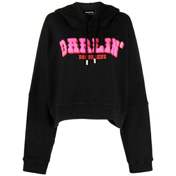ディースクエアード レディース パーカー・スウェットシャツ アウター Darlin\u0027 logo-print cotton hoodie Black