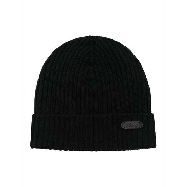 ブリオーニ メンズ 帽子 アクセサリー Logo-patch beanie hat Black|asty