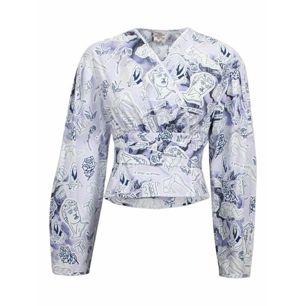 バウムウンドヘルガーデン レディース シャツ トップス Graphic-print wrap blouse Blue|asty