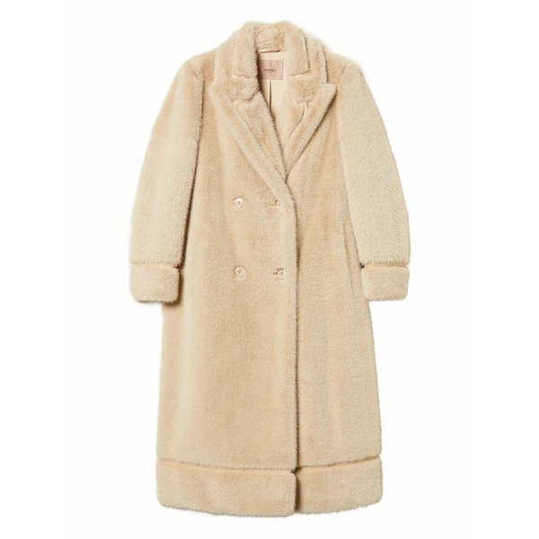 ツイン仕かける レディース 厚地の外套 アウター Double-breasted faux-fur coat Neutrals レディースファッション-コート・ジャケット