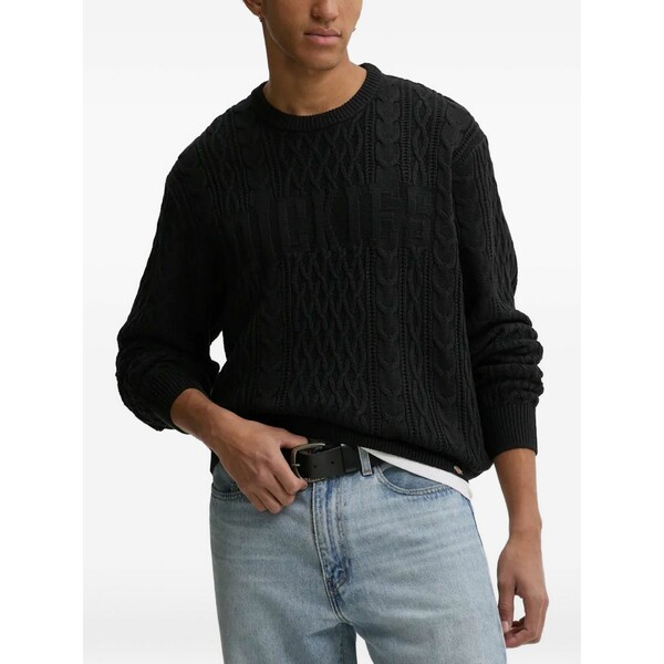 ディッキーズ メンズ 編み物\u0026プルオーバー アウター Cable-knit crew-neck sweater Black