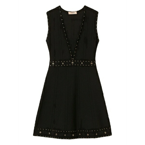ツインセット レディース ワンピース トップス Rhinestone-embellished mini dress Black｜asty