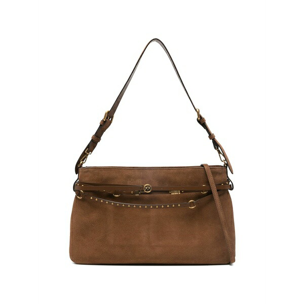 ピンコ レディース ショルダーバッグ 御徒面子 Studded-strap logo-details shoulder bag Brown