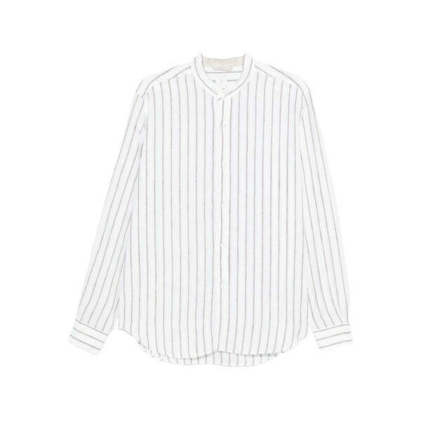 イレブンティ メンズ シャツ トップス Striped collarless shirt White｜asty
