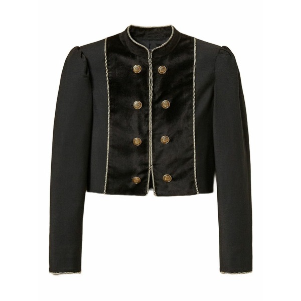 ツイン仕掛ける レディース 上衣＆上衣 アウター Velvet-trimmed puff-sleeve jacket Black