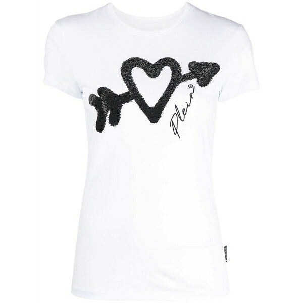 フィリップ飾り気の無い レディース プルオーバー トップス Crystal-embellished logo t-shirt White
