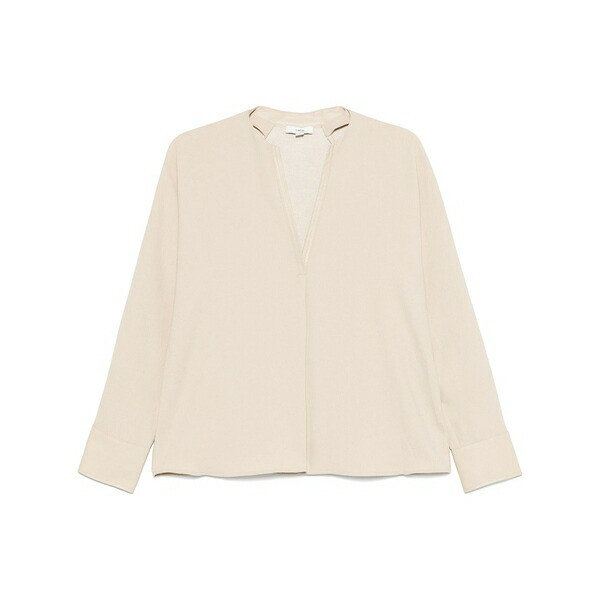 ヴィンス レディース シャツ トップス Faux leather-trim blouse Neutrals|asty