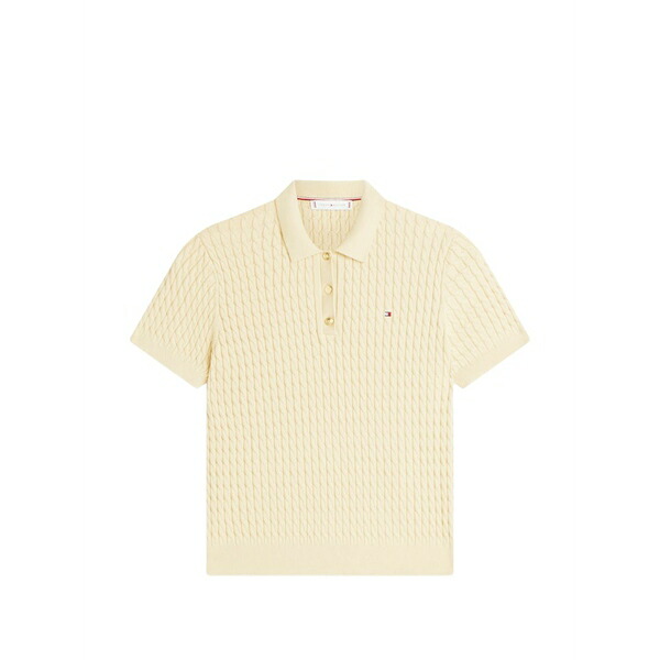 トミー ヒルフィガー レディース スポーツシャツ トップス Cable-knit polo shirt Neutrals