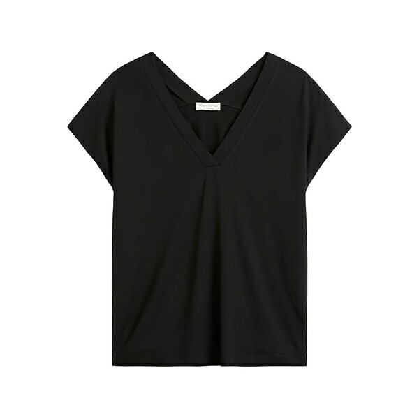 マルコポーロ レディース プルオーバー トップス V-neck cap-sleeves top Black