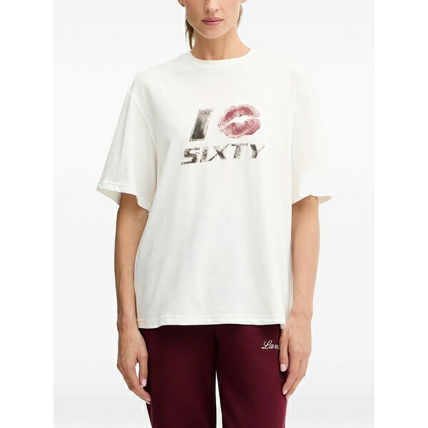 為損ない シックスティ レディース プルオーバー トップス Print-detail t-shirt White