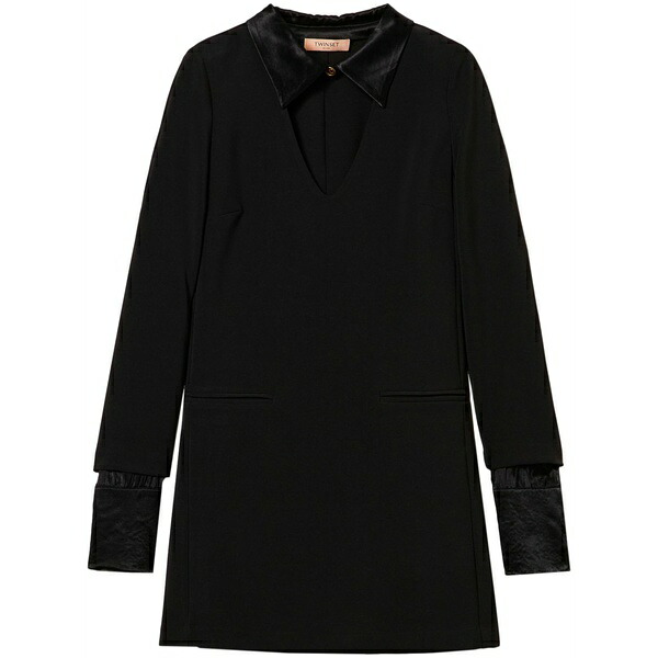 ツインセット レディース ワンピース トップス Satin-details crepe minidress Black｜asty