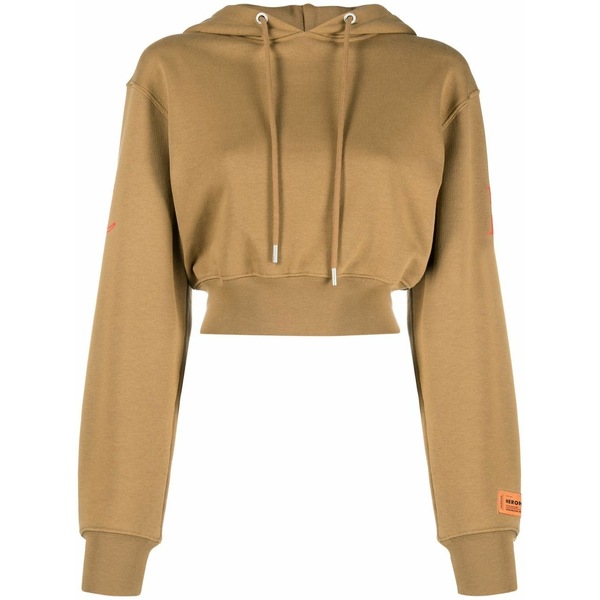 戸呂 プレストン レディース パーカー・スウェットシャツ アウター Slogan-print cropped hoodie Brown