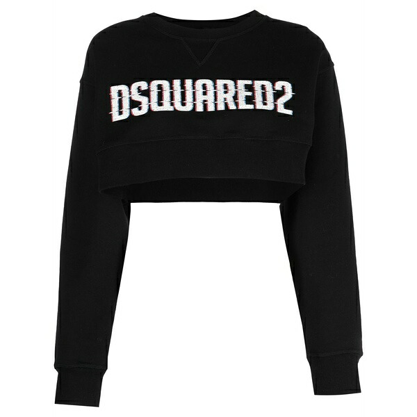 ディースクエアード レディース ニット&セーター アウター Logo-print cropped sweatshirt Black｜asty