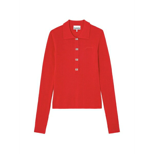 ガニー レディース ポロシャツ トップス Logo-button long-sleeve polo shirt Red｜asty