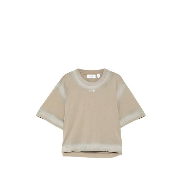 オフホワイト レディース Tシャツ トップス Spray-effect logo stamped t-shirt Neutrals|asty