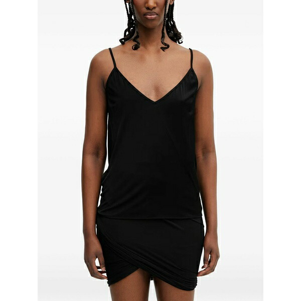 リックオウエンスリリーズ レディース カットソー トップス V-neck spaghetti-strap top Black｜asty