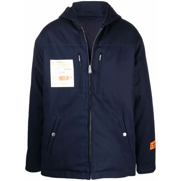 ヘロン プレストン メンズ コート アウター Patch-detail hooded jacket Blue｜asty