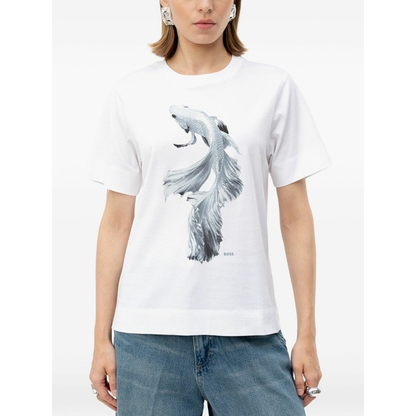 ボス レディース Tシャツ トップス Fish-print t-shirt White｜asty