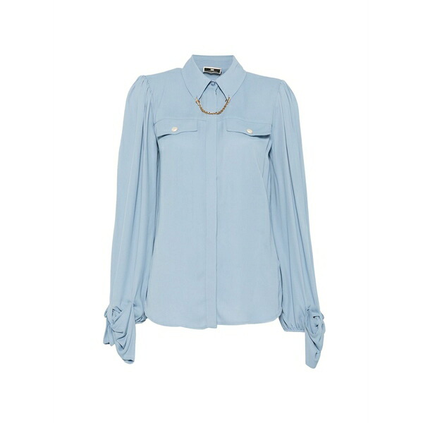 エリザベスフランキ レディース シャツ トップス Chain-detail long-sleeve blouse Blue｜asty 38,870円