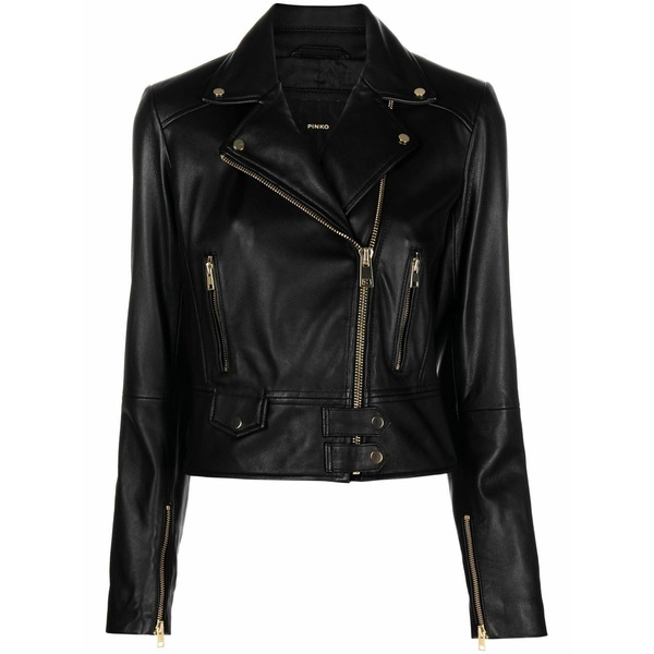 ピンコ レディース 上衣＆上衣 アウター Cropped leather biker jacket Black