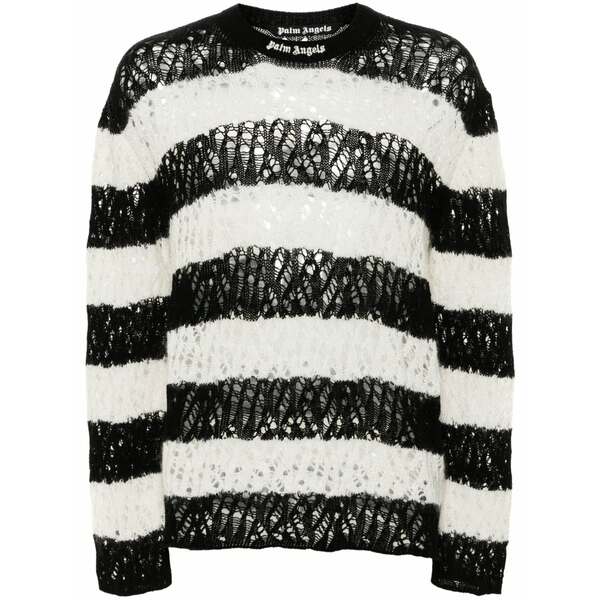 パーム・エンジェルス メンズ 編み物\u0026スウェーター アウター Logo-embroidered open-knit jumper Black