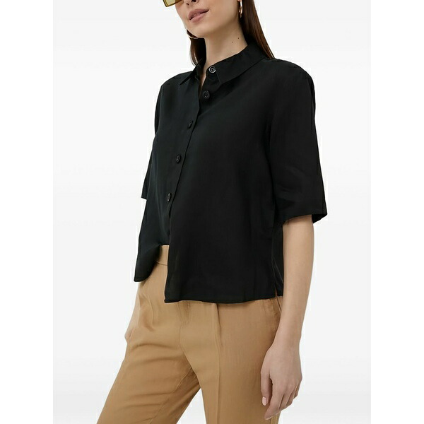 ベネトン レディース シャツ トップス Buttoned short-sleeved shirt Black|asty