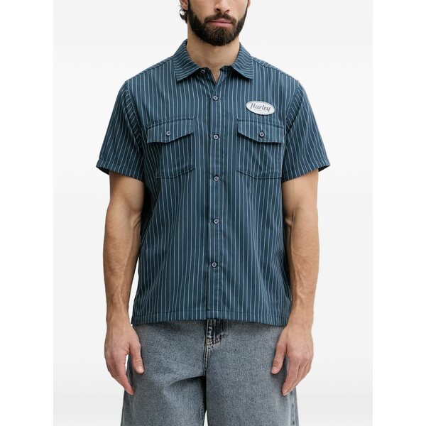 ハーレー メンズ シャツ トップス Pinstriped logo-patch shirt Blue|asty