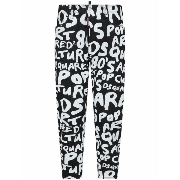ディースクエアード メンズ デニムパンツ ボトムス Logo-print slim-leg jeans Black｜asty