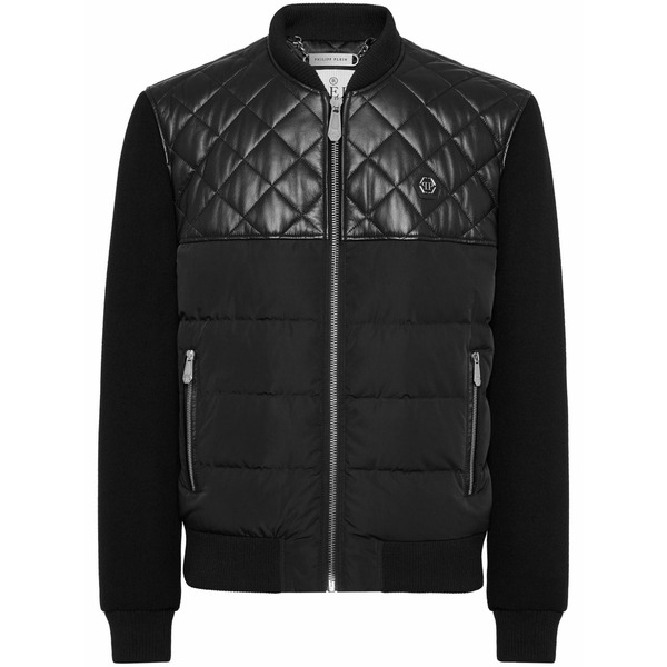 フィリッププレイン メンズ ジャケット＆ブルゾン アウター Leather bomber jacket Black｜asty