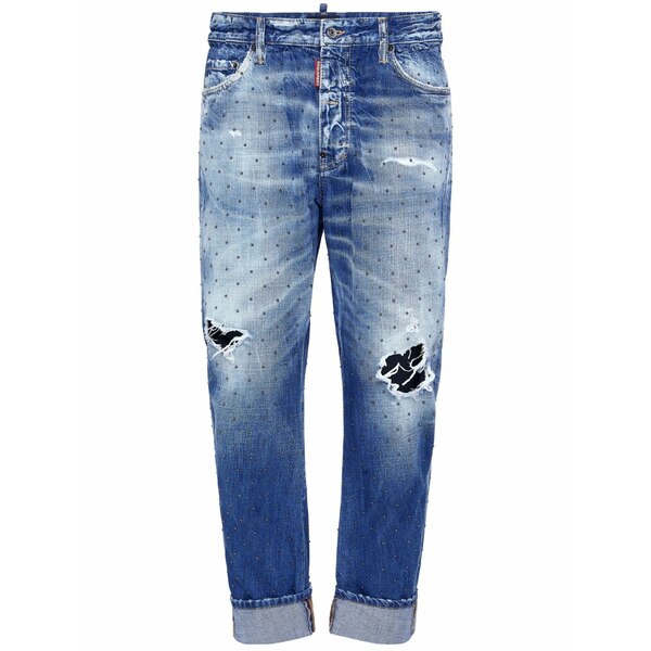 ディースクエアード メンズ デニムパンツ ボトムス Distressed cropped jeans Blue｜asty