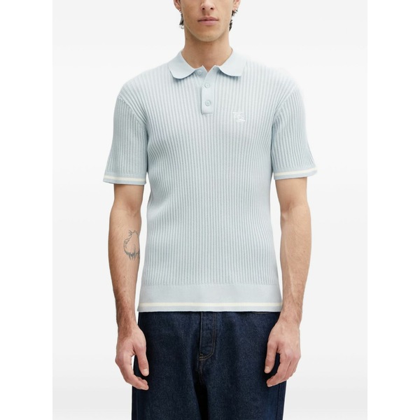 フィリングピース メンズ ポロシャツ トップス Ribbed-knit polo shirt Blue｜asty