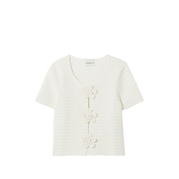 クローディピエルロ レディース Tシャツ トップス Crochet-flower knit top Neutrals｜asty
