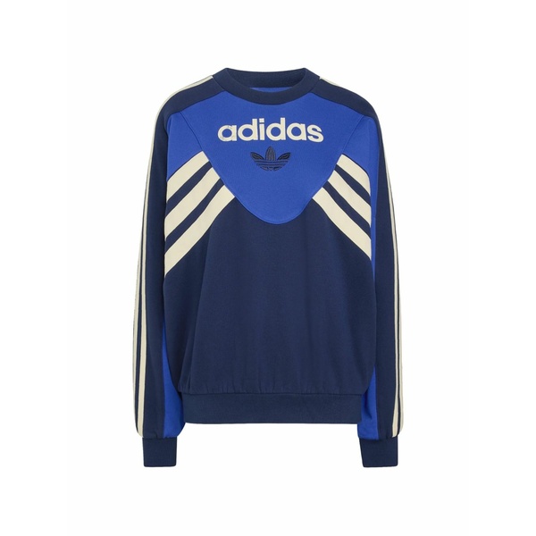 アディダス メンズ パーカー・スウェットシャツ アウター Logo-embroidered striped sweatshirt Blue｜asty