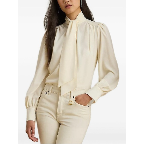 ラルフローレン レディース シャツ トップス Tie-neck blouse Neutrals｜asty