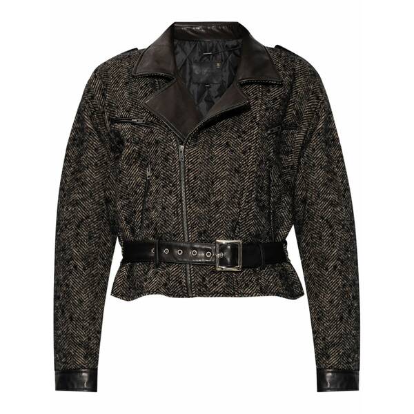 アールサーティーン レディース 上衣＆上衣 アウター Herringbone-pattern biker jacket Black