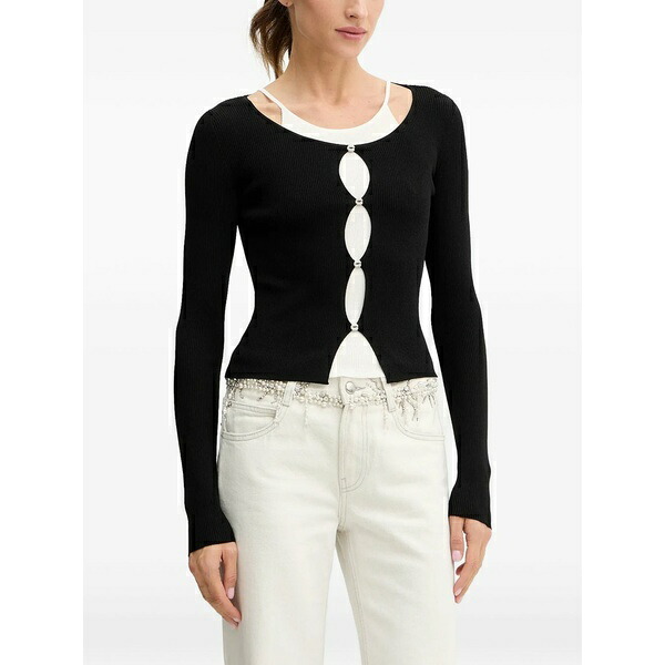 為損ない シックスティ レディース ジレー アウター Long-sleeve cut-out cardigan Black