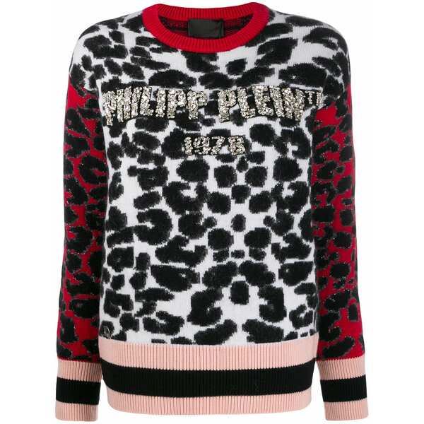 フィリップ飾り気のない レディース 編み物\u0026プルオーバー アウター Animal print fringed jumper White