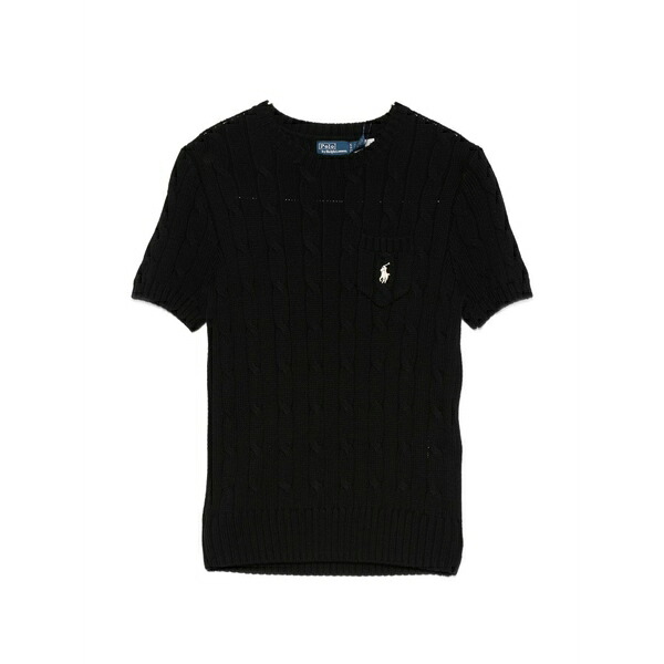 ラルフローレン レディース プルオーバー トップス Cable-knit logo-embroidered sweater Black