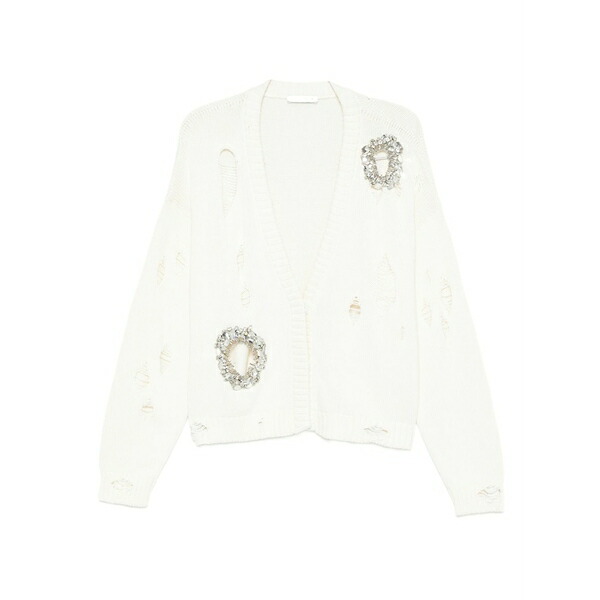分野 レディース ジレー アウター Crystal-embellished distressed-effect cardigan Neutrals
